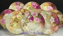 Fabulous Limoges Hand Painted Rose Floral Cabinet Plates Set Of 10 Artist Bunter