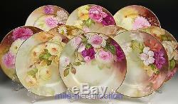 Fabulous Limoges Hand Painted Rose Floral Cabinet Plates Set Of 10 Artist Bunter