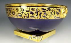 Fancy Sevres France Cobalt Hand Painted Gold Egyptian Centerpiece Footed Bowl