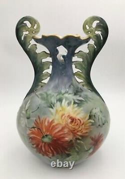 Fine Guerin Limoges Porcelain Vase Handpainted with Mums