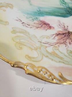 Fine Jean Pouyat Limoges Hand Painted Shell Coral Plate Gilt Gold c 1905