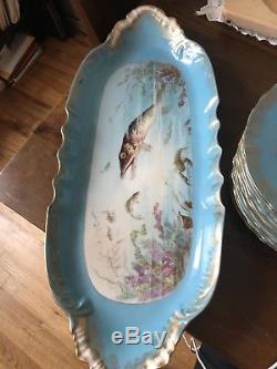 Fish Set of Haviland France Limoges B. Albert Hand-painted tray and plates