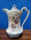 Flambeau French Limoges Hand Painted Violets Chocolate Pot With Lid Circa 1900