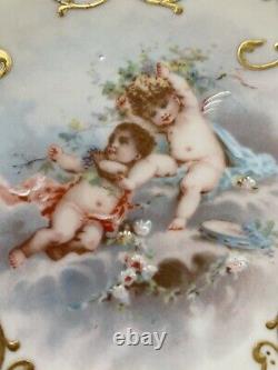 French 1880s LIMOGES Plate Hand Painted CherubsAngels Putties Gilt Ornate