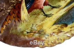 French Antique Hand Painted Partridges Limoges Wall Porcelain Plate Signed