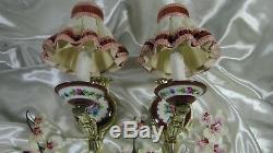 French Antique Lamps Limoges Sevres Pair Hand Painted Porcelain Wall Sconces