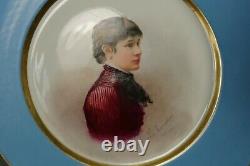 French Cabinet Portrait Plate Antique Porcelain Hand Painted Limoges Signed