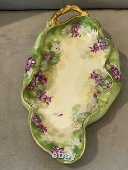 French Limoges Biscuit Bowl And Serving Tray Hand Painted Flowers Artist Signed