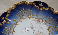 French Limoges Porcelain Gold Blue Hand Painted Plate Louis XV Style Laviolette