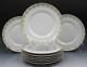 French Limoges Porcelain Set Of 9 Dinner Plates By M. Redon Rose Swags With Gold