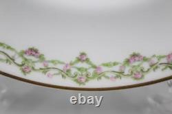 French Limoges Porcelain Set of 9 Dinner Plates by M. Redon Rose Swags with Gold