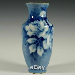 French Limoges Porcelain Vase Pallas Hand Painted Blue Roses Signed Jan
