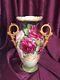 French Porcelain Hand Painted Rose Vase With Handles, Limoges Vase Artist Signed