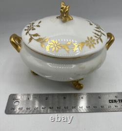 GDA France Limoges Hand Painted Porcelain Covered Bowl Gold Gilt OOAK SLB 1911