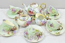 GDA France Limoges Hand Painted Violets 16 Piece Tea Set Double Loop Handles