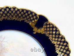 GDA Limoges Cobalt Blue & Gold Hand Painted Swan Cabinet Plate Artist Signed
