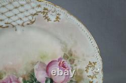 GDA Limoges Hand Painted Large Pink Roses & Gold 8 1/2 Inch Luncheon Plate C1902