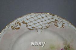 GDA Limoges Hand Painted Large Pink Roses & Gold 8 1/2 Inch Plate Signed 1902