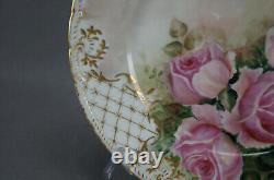 GDA Limoges Hand Painted Large Pink Roses & Gold 8 1/2 Inch Plate Signed 1902