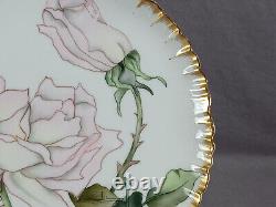 GDM Limoges Hand Painted Large Pink Rose & Gold 8 1/8 Inch Plate C. 1891