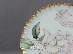 GDM Limoges Hand Painted Large Pink Rose & Gold 8 1/8 Inch Plate C. 1891