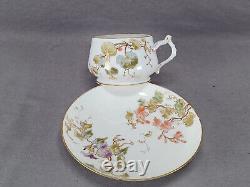 GDM Limoges Hand Painted Pink Blue Floral & Gold Tea Cup & Saucer C. 1882-1890 C