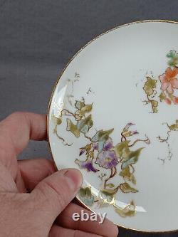 GDM Limoges Hand Painted Pink Blue Floral & Gold Tea Cup & Saucer C. 1882-1890 C
