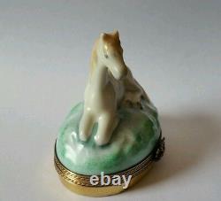 GR Limoges Hand Painted White Horse Sitting on Oval Trinket Box