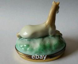 GR Limoges Hand Painted White Horse Sitting on Oval Trinket Box