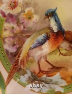 Game Birds/Pheasants Antique Limonges France Plate withGold Gilt Signed Laure