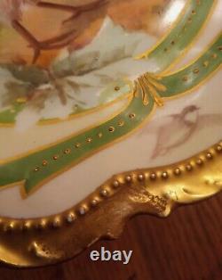 Game Birds/Pheasants Antique Limonges France Plate withGold Gilt Signed Laure
