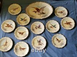 Game Set Platter and 12 Plates all hand painted Limoges Circa 1900 No Damage