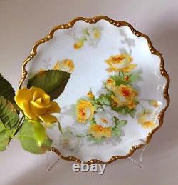 George Borgfeldt Limoges Hand Painted Yellow Roses 8.5 Plate, Circa 1906-1920