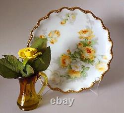 George Borgfeldt Limoges Hand Painted Yellow Roses 8.5 Plate, Circa 1906-1920