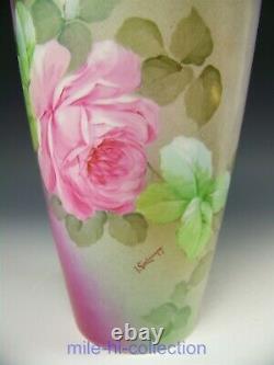Ginori Italy Hand Painted Roses 13 Vase Artist Signed