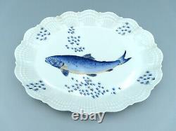 Giraud Limoges Porcelain Large Hand Painted Fish Serving Plate Blue Salmon RARE