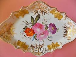 Gorgeous Antique 19th C Paris Porcelain Hand Painted Pink Roses Tray Embossed