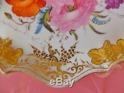 Gorgeous Antique 19th C Paris Porcelain Hand Painted Pink Roses Tray Embossed