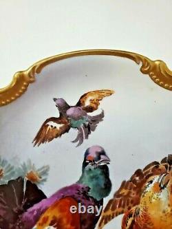 Gorgeous Antique Limoges Coronet Signed Hand Painted Game Bird Plate Gold Rim