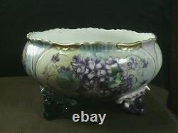 Gorgeous Antique Limoges France Porcelain Hand Painted Large Floral Footed Bowl