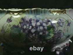 Gorgeous Antique Limoges France Porcelain Hand Painted Large Floral Footed Bowl