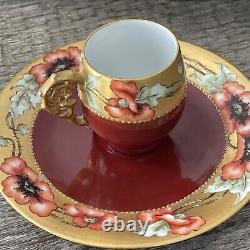 Gorgeous Limoges France T&V Hand Painted Poppies Gold Cup And Saucer Antique