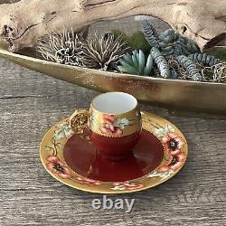Gorgeous Limoges France T&V Hand Painted Poppies Gold Cup And Saucer Antique
