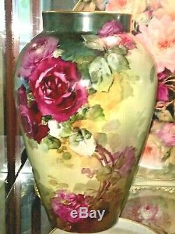 Gorgeous Limoges France Vase covered with Hand Painted Roses