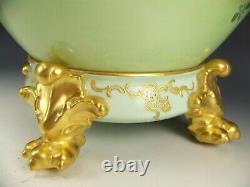 Gorgeous Limoges Handpainted Roses Raised 14 Jardiniere With Plinth Gold Signed