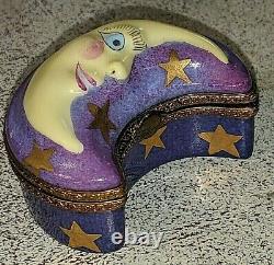 Gorgeous ROCHARD Limoges France Hand Painted MOON Trinket Pill Ring Box