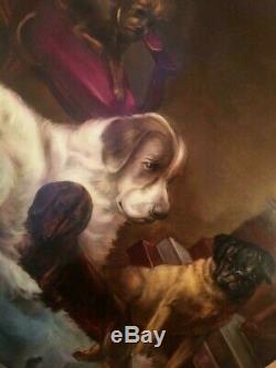 Gorgeous Rare Hand Painted Limoges Plaque of Dogs signed R Scholz