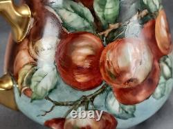 Guerin Limoges Hand Painted Apples Blossoms & Gold Cider / Lemonade Pitcher