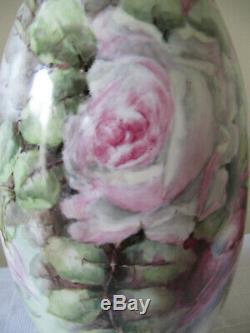 HUGE Antique Limoges France Hand Painted Porcelain VaseBIG Roses