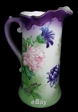 HUGE LIMOGES PITCHER HAND PAINTED CHRYSANTHEMUMS SIGNED H. DOLSON c. 1880